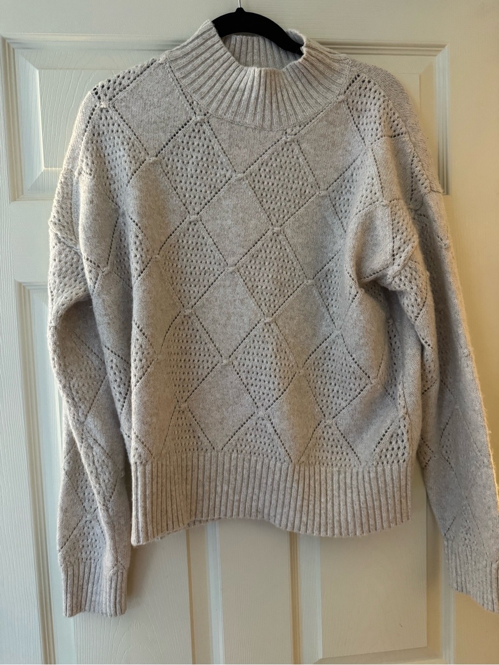 Verve Ami Cozy Cream Diamond-Pattern Mock Neck Sweater